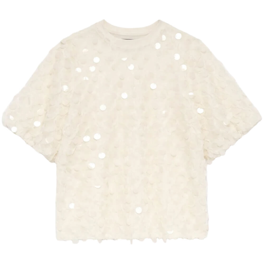 Mint Velvet Cream Sequin Mesh T Shirt